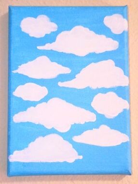Blue Sky Cloud Painting 5x7 Original Acrylic Canvas Nursery Wall Art Decor